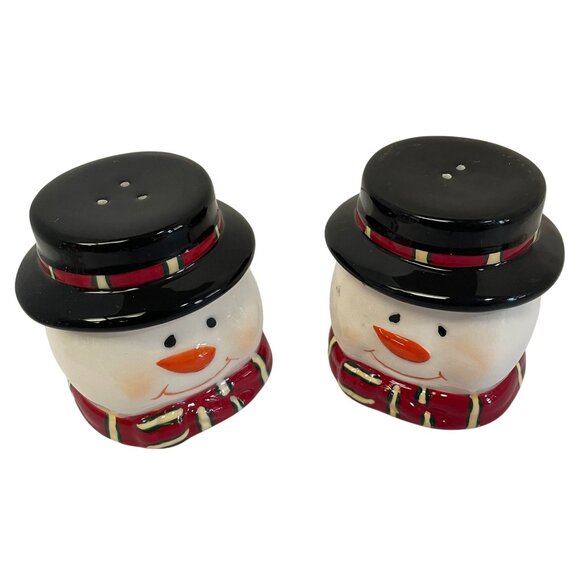 Snowman Salt Pepper Shakers Ceramic Set 3" - Picture 1 of 5